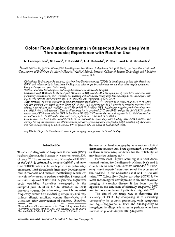 (PDF) Colour flow duplex scanning in suspected acute deep vein ...