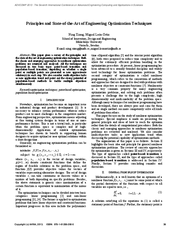 (PDF) Principles and state-of-the-art of engineering optimization ...