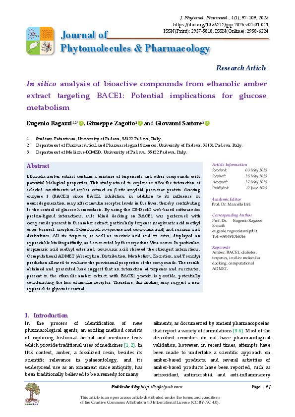 (PDF) In silico analysis of bioactive compounds from ethanolic amber ...