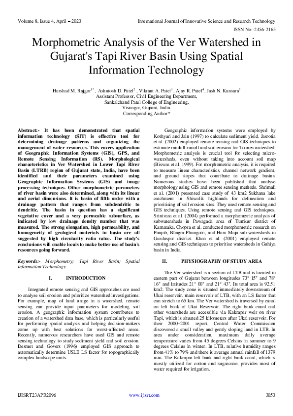 (PDF) Morphometric Analysis of the Ver Watershed in Gujarat's Tapi ...