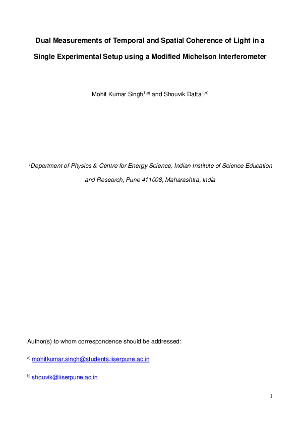 (PDF) Dual measurements of temporal and spatial coherence of light in a ...