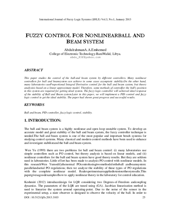 (PDF) Fuzzy Control for Nonlinearball and Beam System