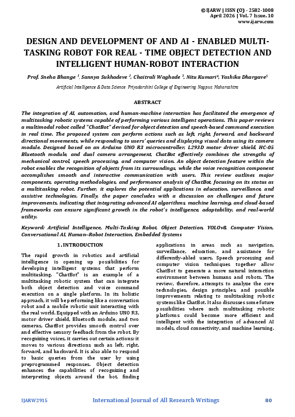(PDF) DESIGN AND DEVELOPMENT OF AND AI -ENABLED MULTI-TASKING ROBOT FOR ...