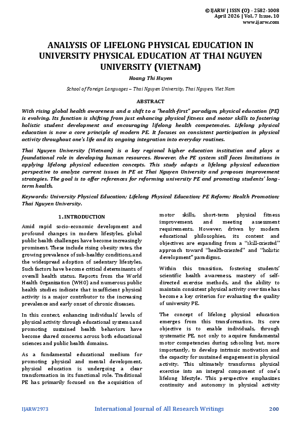 (PDF) ANALYSIS OF LIFELONG PHYSICAL EDUCATION IN UNIVERSITY PHYSICAL ...