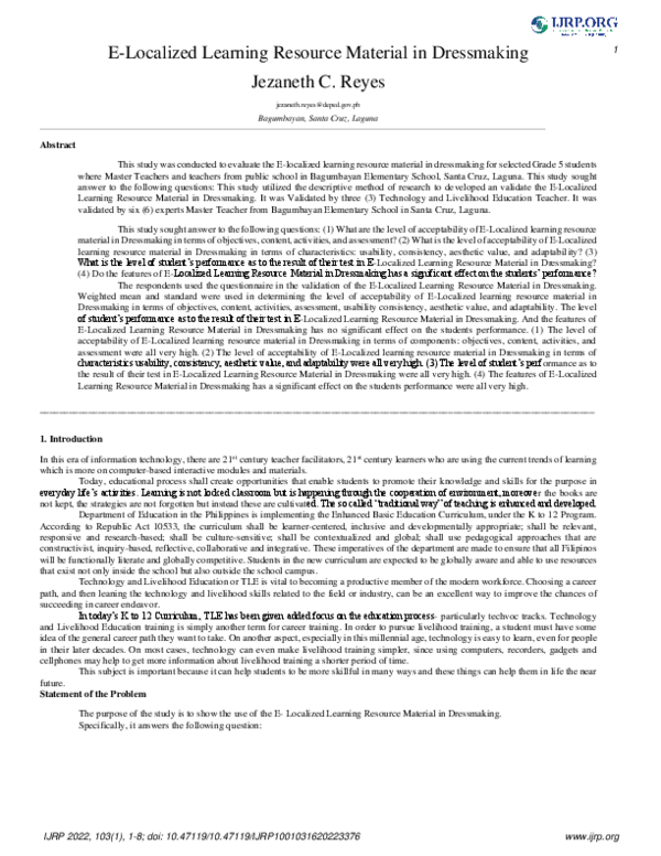 (PDF) E-Localized Learning Resource Material in Dressmaking