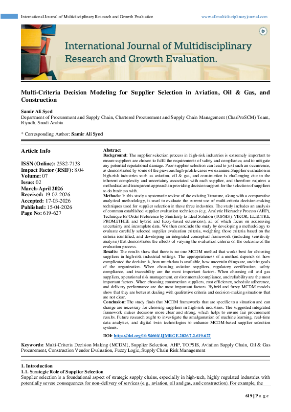 (PDF) Multi-Criteria Decision Modeling for Supplier Selection in ...