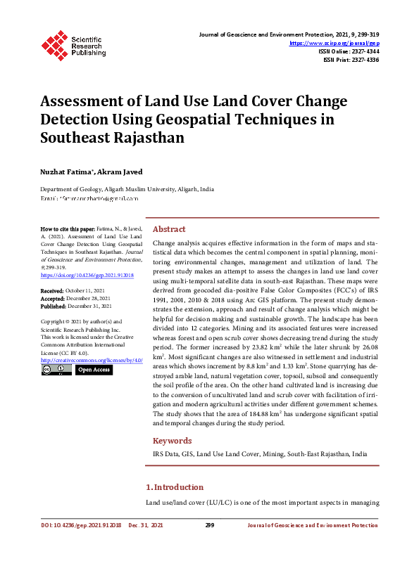 (PDF) Assessment of Land Use Land Cover Change Detection Using ...