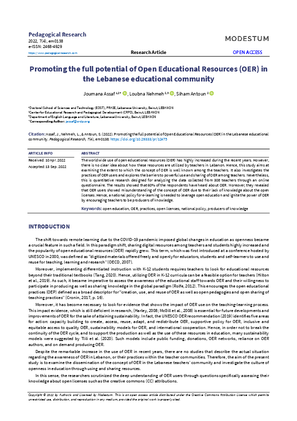 (PDF) Promoting the full potential of Open Educational Resources (OER ...