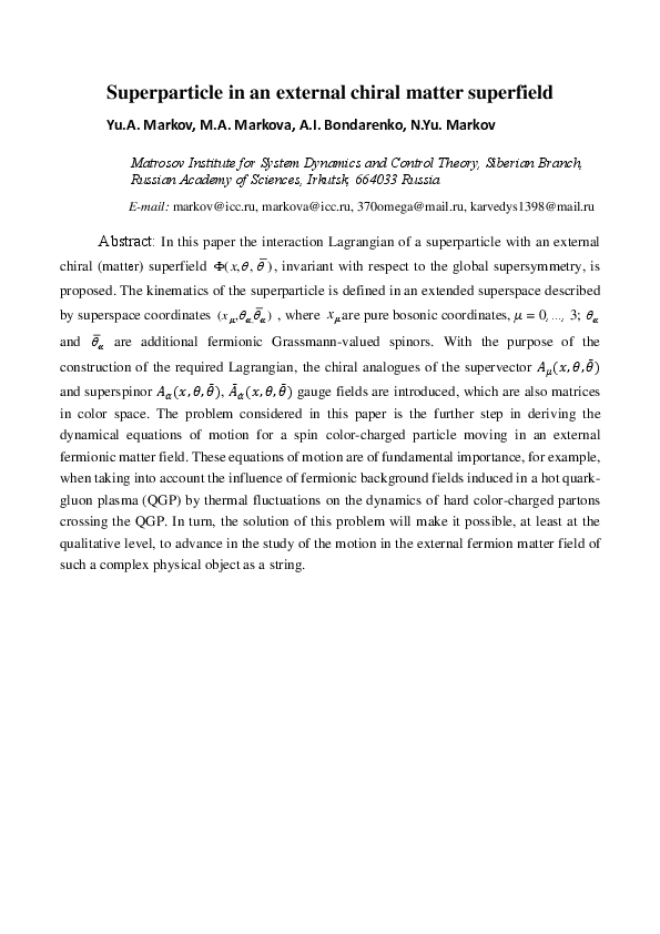 (PDF) Superparticle in an external chiral matter superfield