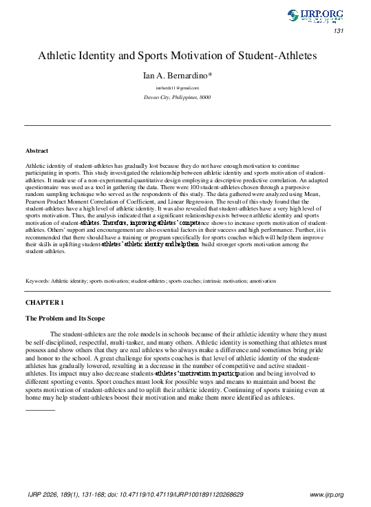 (PDF) Athletic Identity and Sports Motivation of Student-Athletes