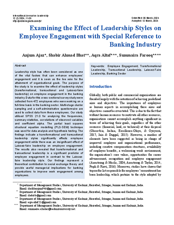 (PDF) Examining the Effect of Leadership Styles on Employee Engagement ...