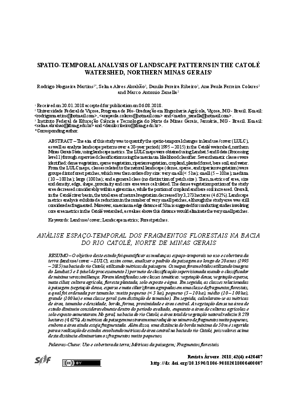 (PDF) Spatio-Temporal Analysis of Landscape Patterns in the Catolé ...