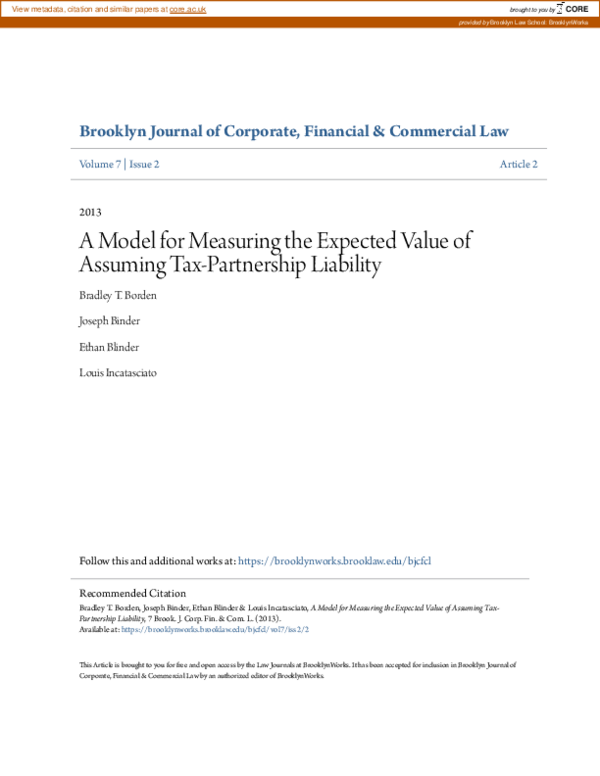 (PDF) A Model for Measuring the Expected Value of Assuming Tax ...