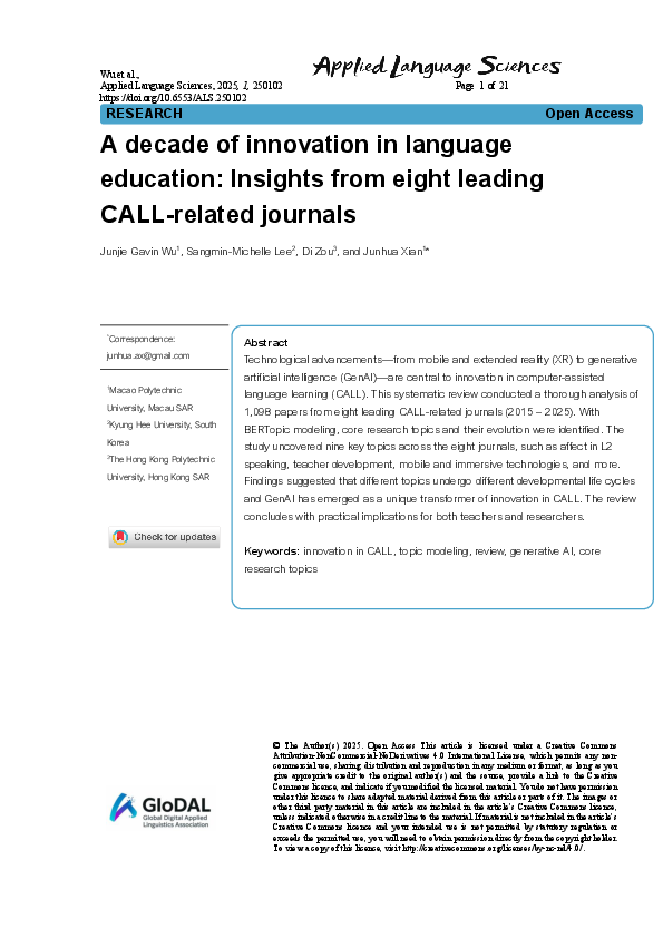 (PDF) A decade of innovation in language education: Insights from eight ...