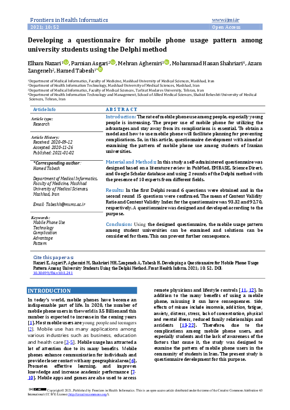(PDF) Developing a Questionnaire for Mobile Phone Usage Pattern Among ...