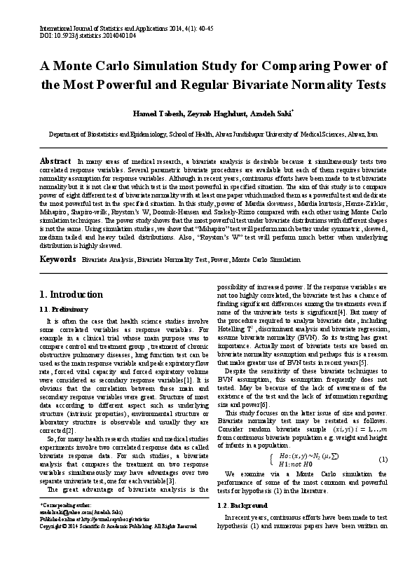 (PDF) A Monte Carlo Simulation Study for Comparing Power of the Most ...