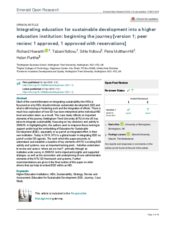 (PDF) Integrating education for sustainable development into a higher ...
