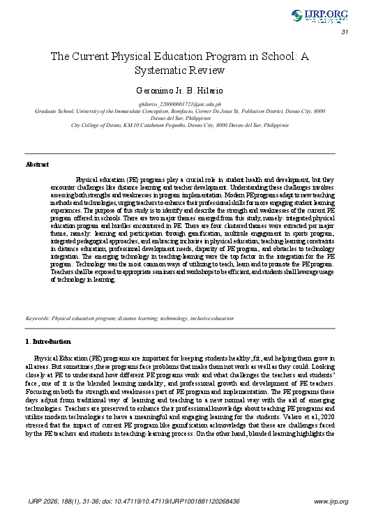 (PDF) The Current Physical Education Program in School: A Systematic Review