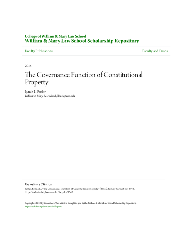 (PDF) The Governance Function of Constitutional Property