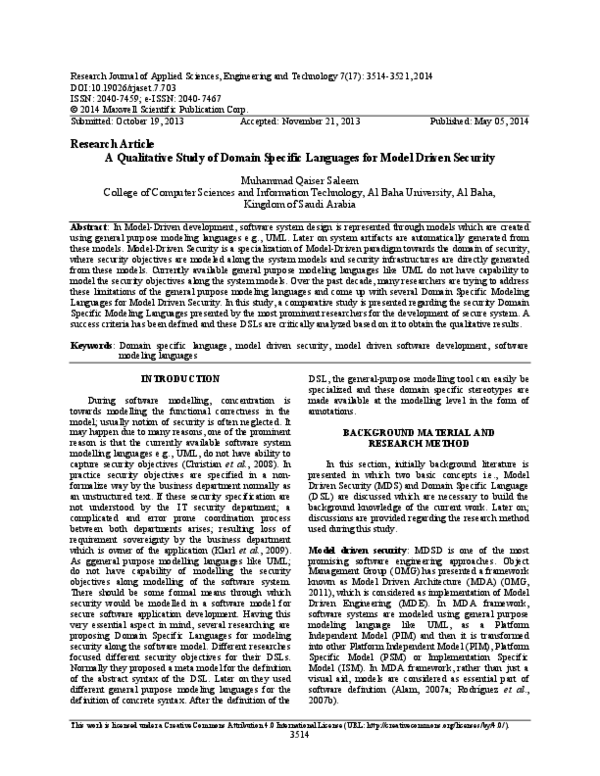(PDF) A Qualitative Study of Domain Specific Languages for Model Driven ...