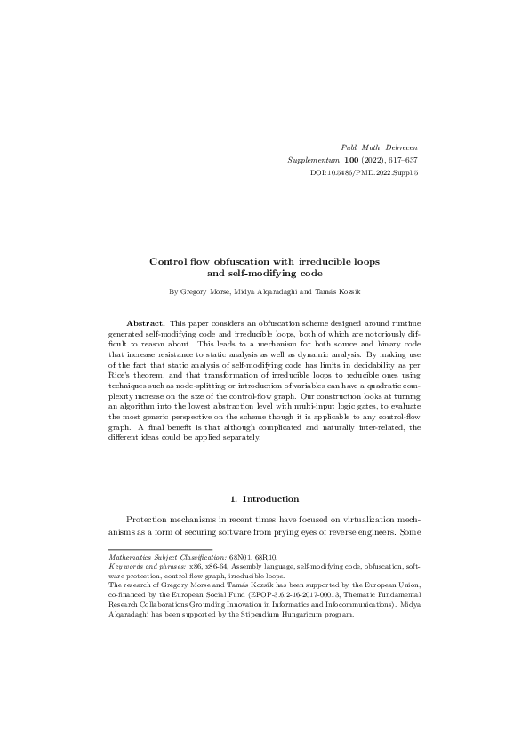 (PDF) Control flow obfuscation with irreducible loops and self ...