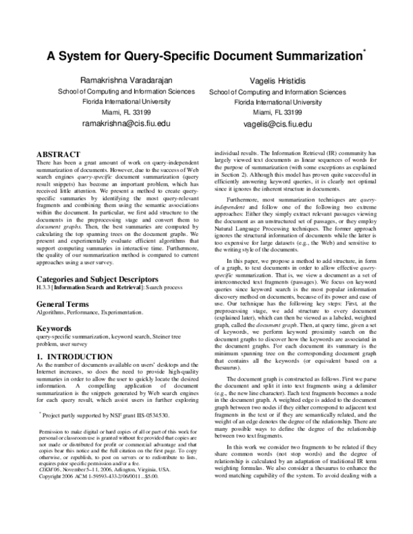 (PDF) A system for query-specific document summarization