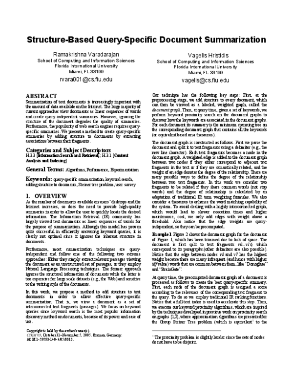 (PDF) Structure-based query-specific document summarization