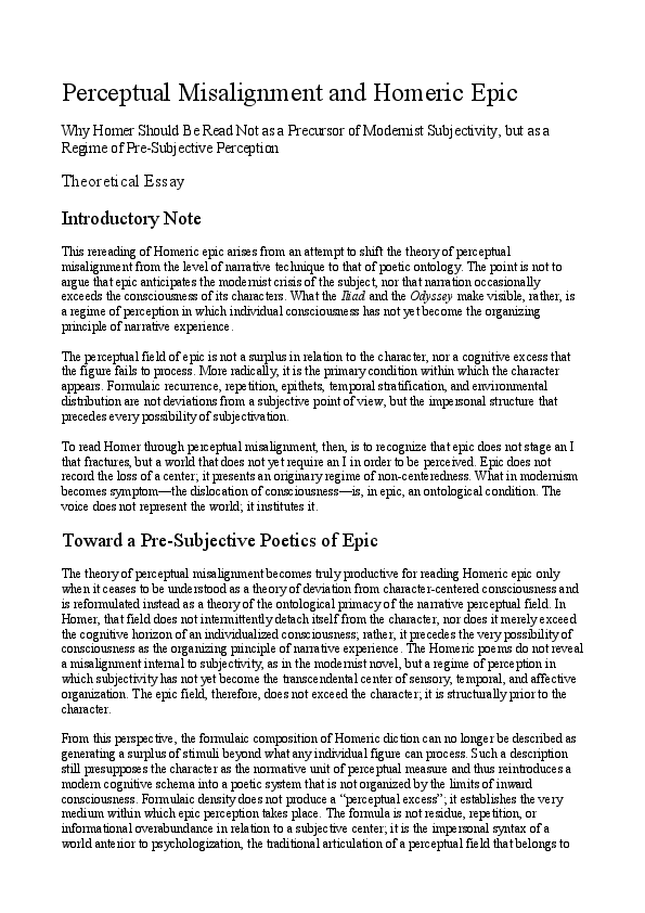 (PDF) Perceptual Misalignment and Homeric Epic Why Homer Should Be Read ...