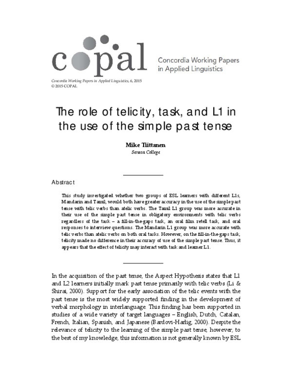 (PDF) The role of telicity, task, and L1 in the use of the simple past ...