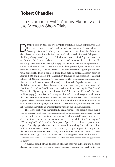 (PDF) “To Overcome Evil”: Andrey Platonov and the Moscow Show Trials