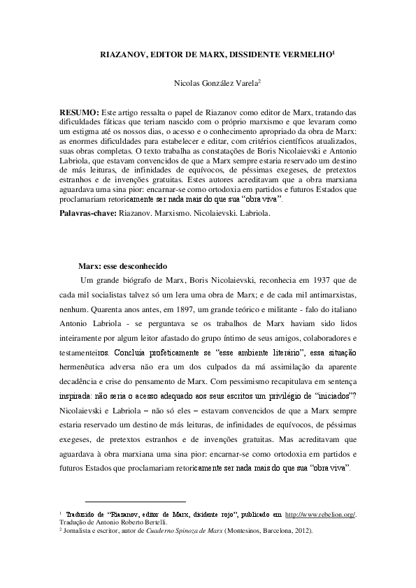(PDF) Riazanov, Editor De Marx, Dissidente Vermelho