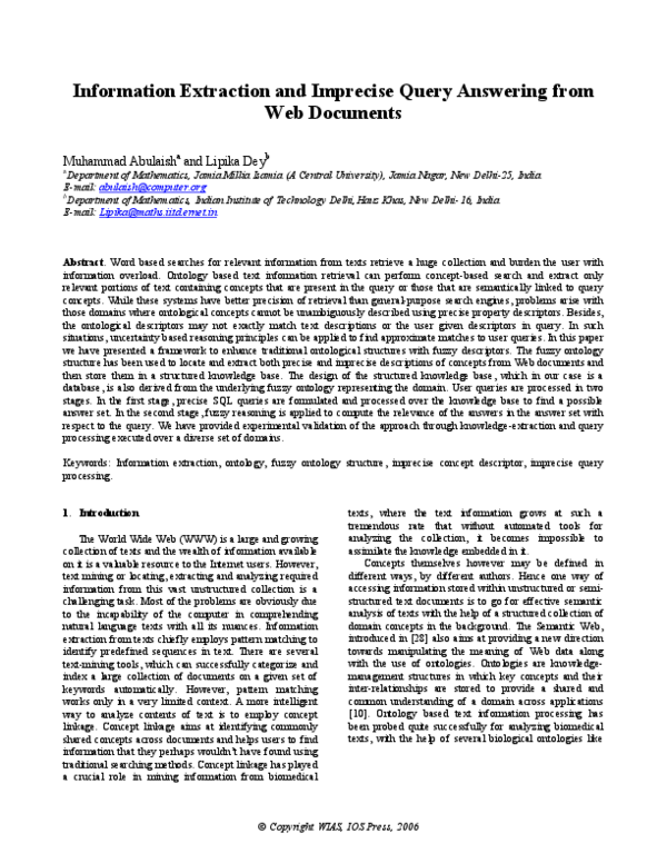 (PDF) Information extraction and imprecise query answering from web ...