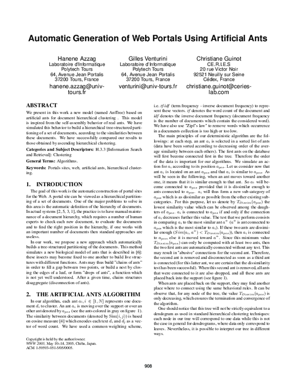 (PDF) Automatic generation of web portals using artificial ants