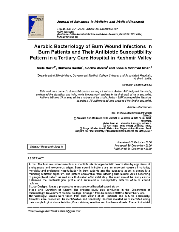 (PDF) Aerobic Bacteriology of Burn Wound Infections in Burn Patients ...