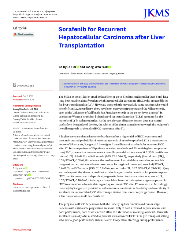 (PDF) Sorafenib for Recurrent Hepatocellular Carcinoma After Liver ...
