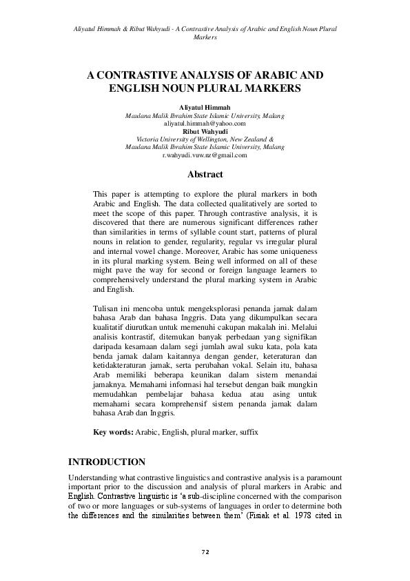 (PDF) A contrastive analysis of Arabic and a contrastive analysis of ...