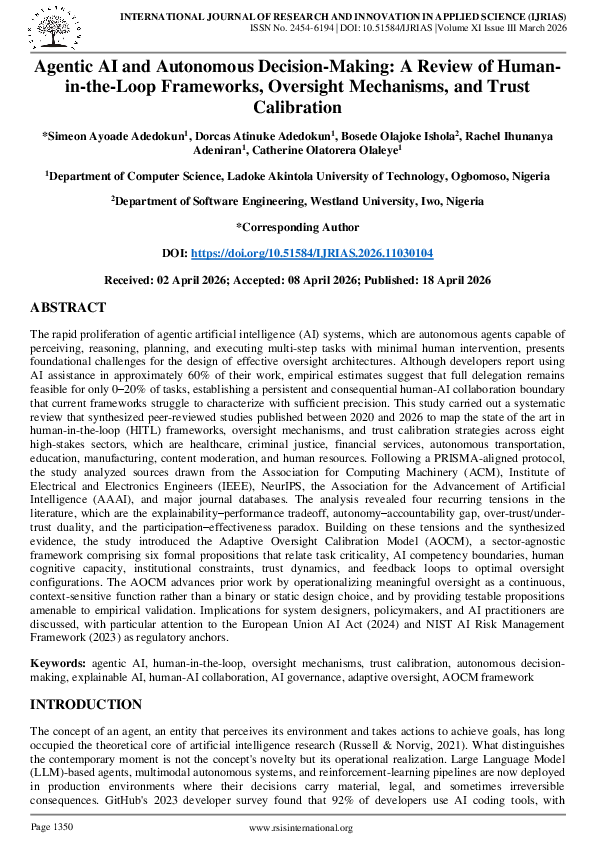 (PDF) Agentic AI and Autonomous Decision-Making: A Review of Humanin ...