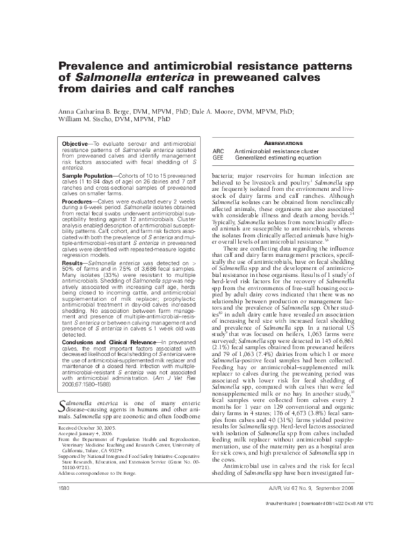 (PDF) Prevalence and antimicrobial resistance patterns of Salmonella ...