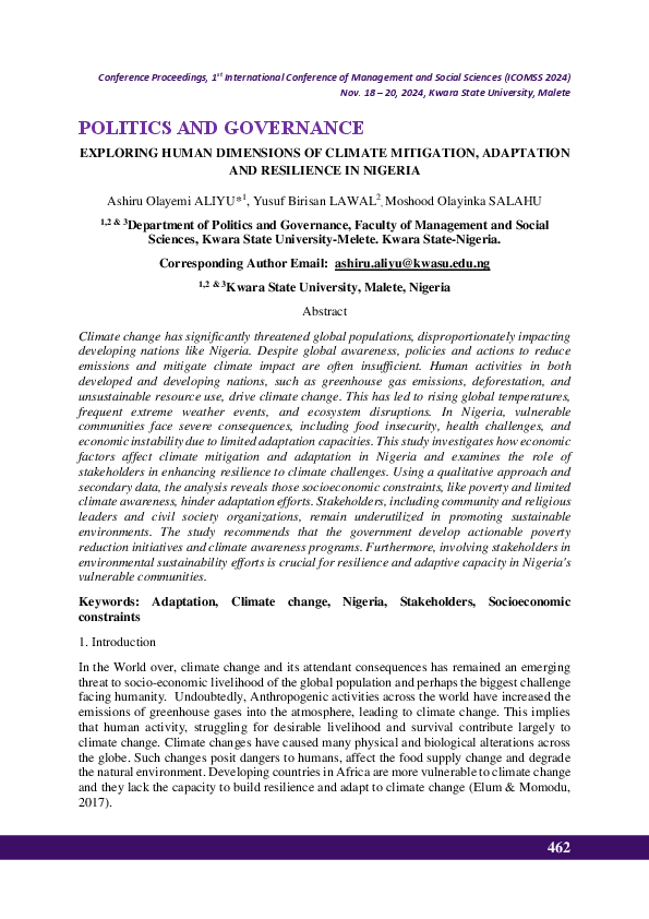 (PDF) EXPLORING HUMAN DIMENSIONS OF CLIMATE MITIGATION, ADAPTATION AND ...