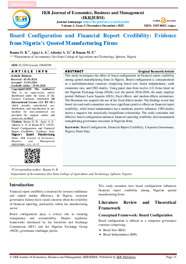 (PDF) Board Configuration and Financial Report Credibility: Evidence ...