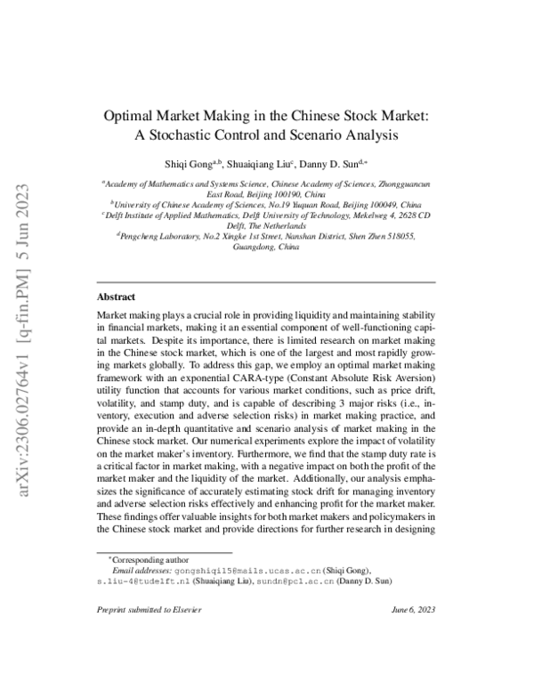 (PDF) Optimal Market Making in the Chinese Stock Market: A Stochastic ...
