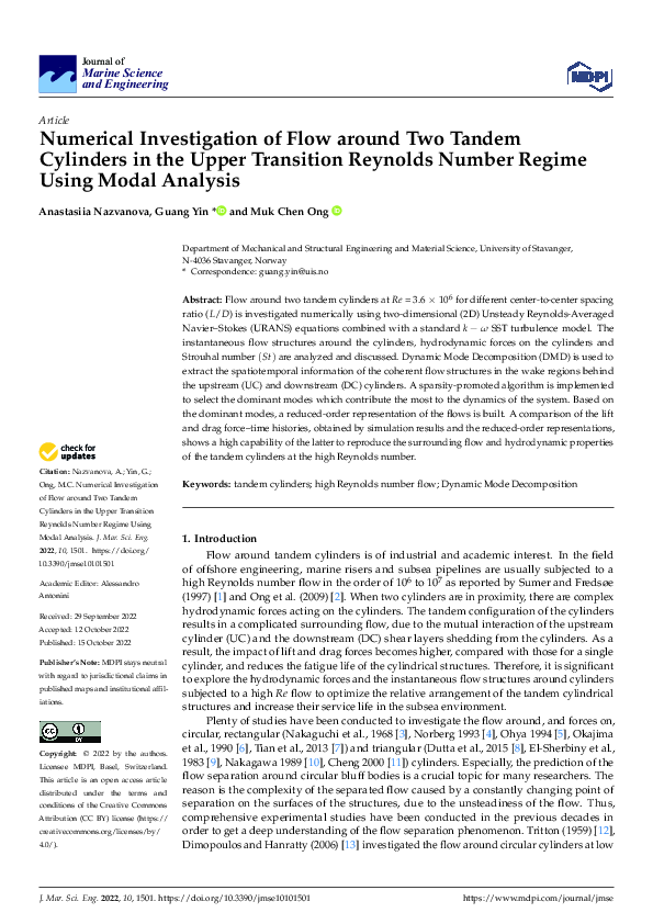 (PDF) Numerical Investigation of Flow around Two Tandem Cylinders in ...