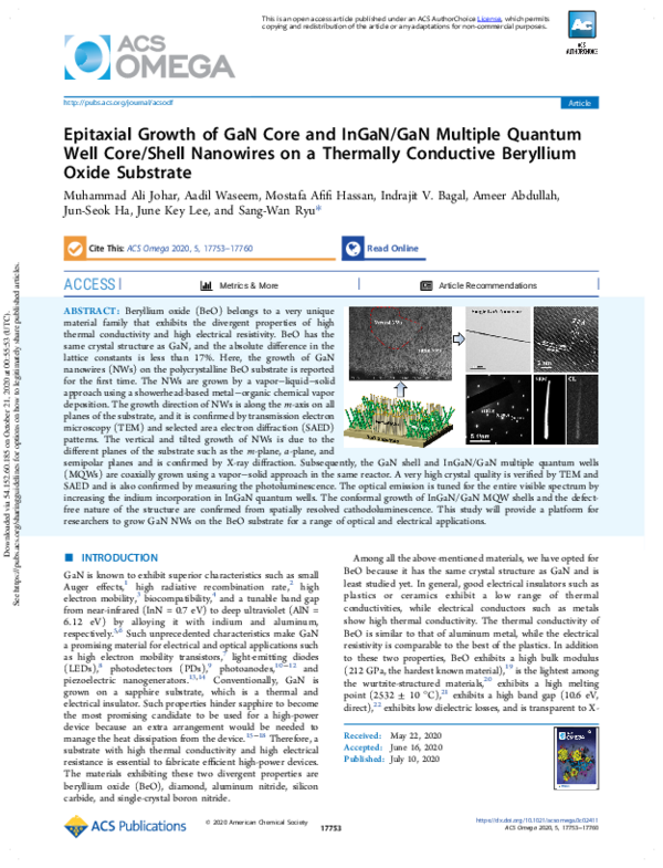 (PDF) Epitaxial Growth of GaN Core and InGaN/GaN Multiple Quantum Well ...