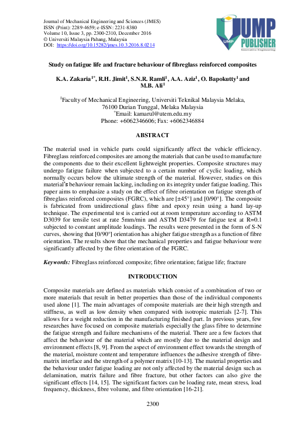 (PDF) Study on fatigue life and fracture behaviour of fibreglass ...