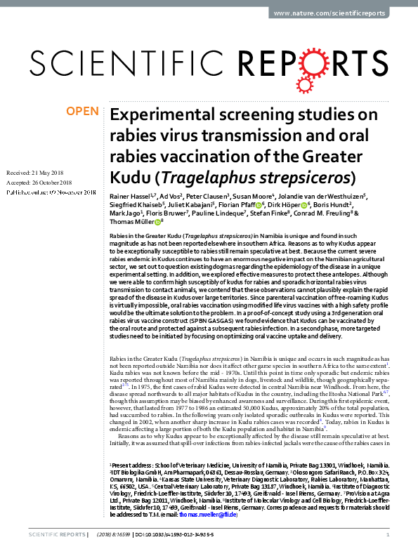 (PDF) Experimental screening studies on rabies virus transmission and ...