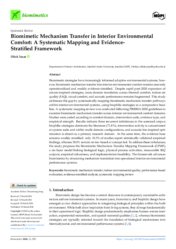 (PDF) Biomimetic Mechanism Transfer in Interior Environmental Comfort ...