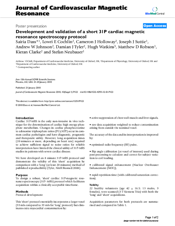 (PDF) Development and validation of a short 31P cardiac magnetic ...