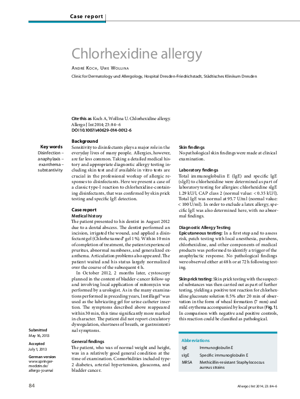 (PDF) Chlorhexidine allergy