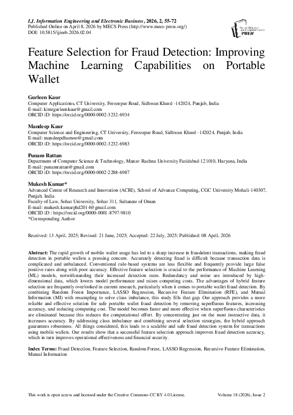 (PDF) Feature Selection for Fraud Detection: Improving Machine Learning ...