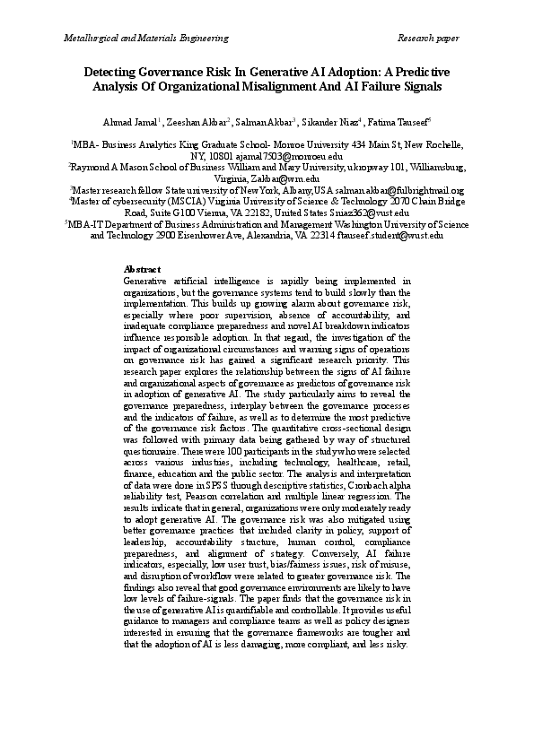 (PDF) Detecting Governance Risk In Generative AI Adoption: A Predictive ...